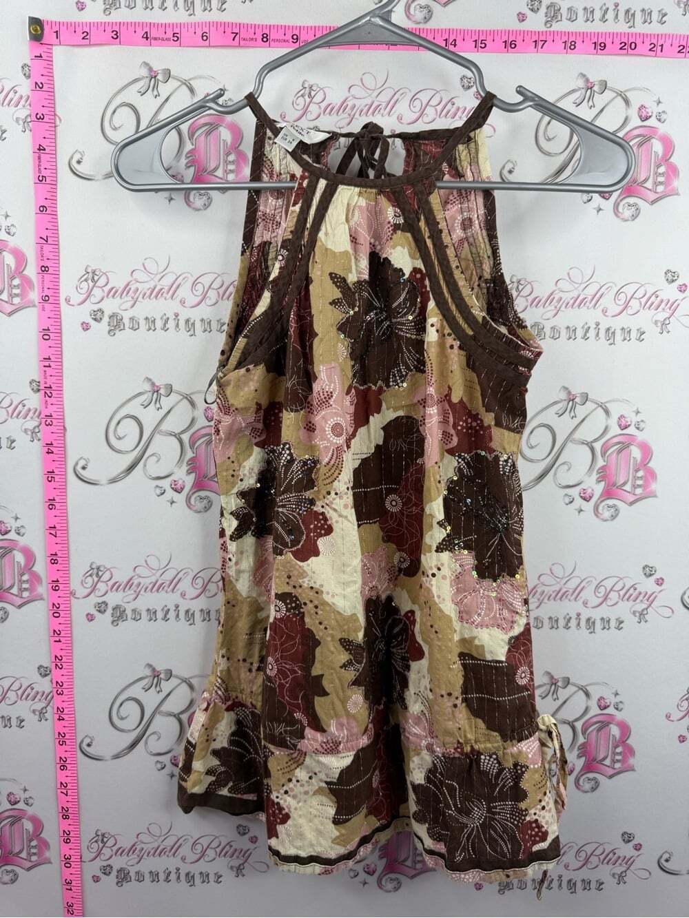 next tank top sequins embroidered Brown Pink Cream Floral Summer Dress